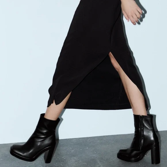 Zara Platform Specification Leather High Heel Ankle Boots Size 41 US 10 - Picture 5 of 13